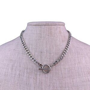 Sterling Steel Womens Silver Tone Choker Necklace Toggle Clasp Chain Adjustable
